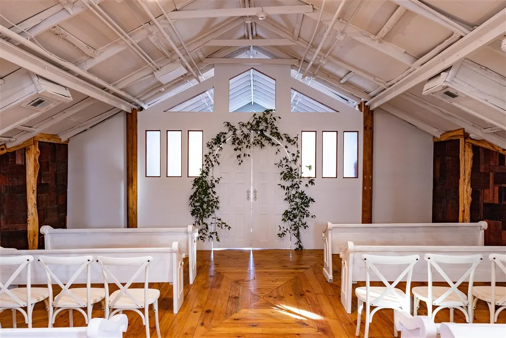 upstairs chapel for wedding ceremony at legacy farms